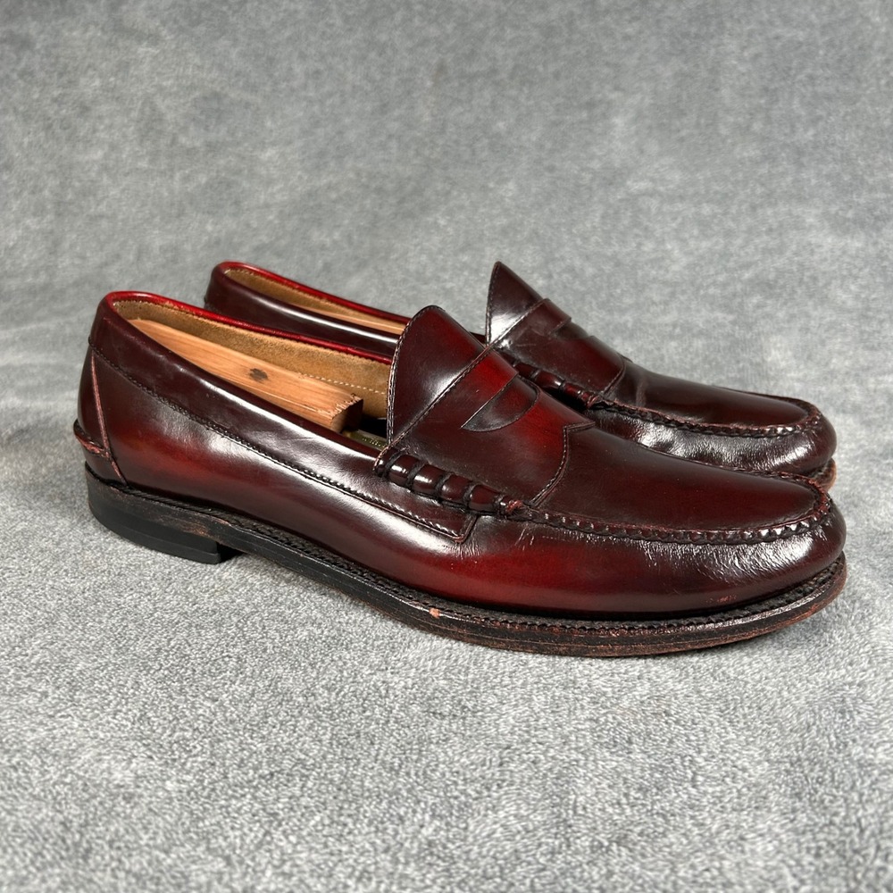 Johnston & Murphy Penny Loafers Mens 10 C Burgundy Leather Beefroll Made Mexico